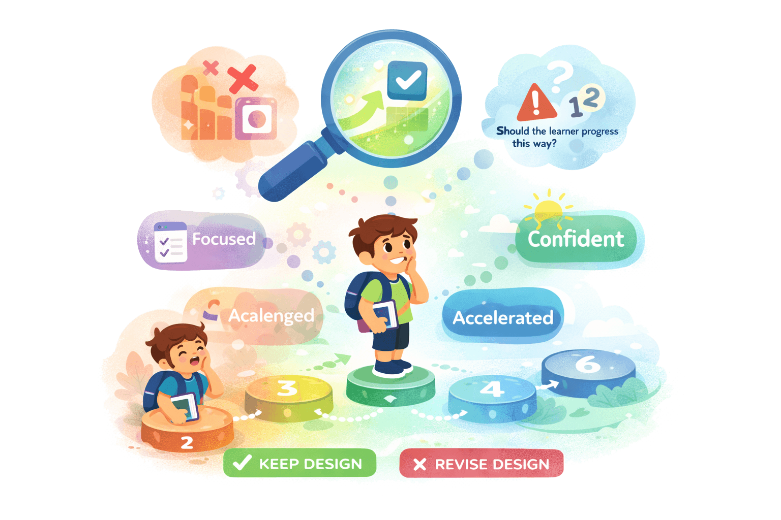 Illustration showing boredom avoided through productive challenge