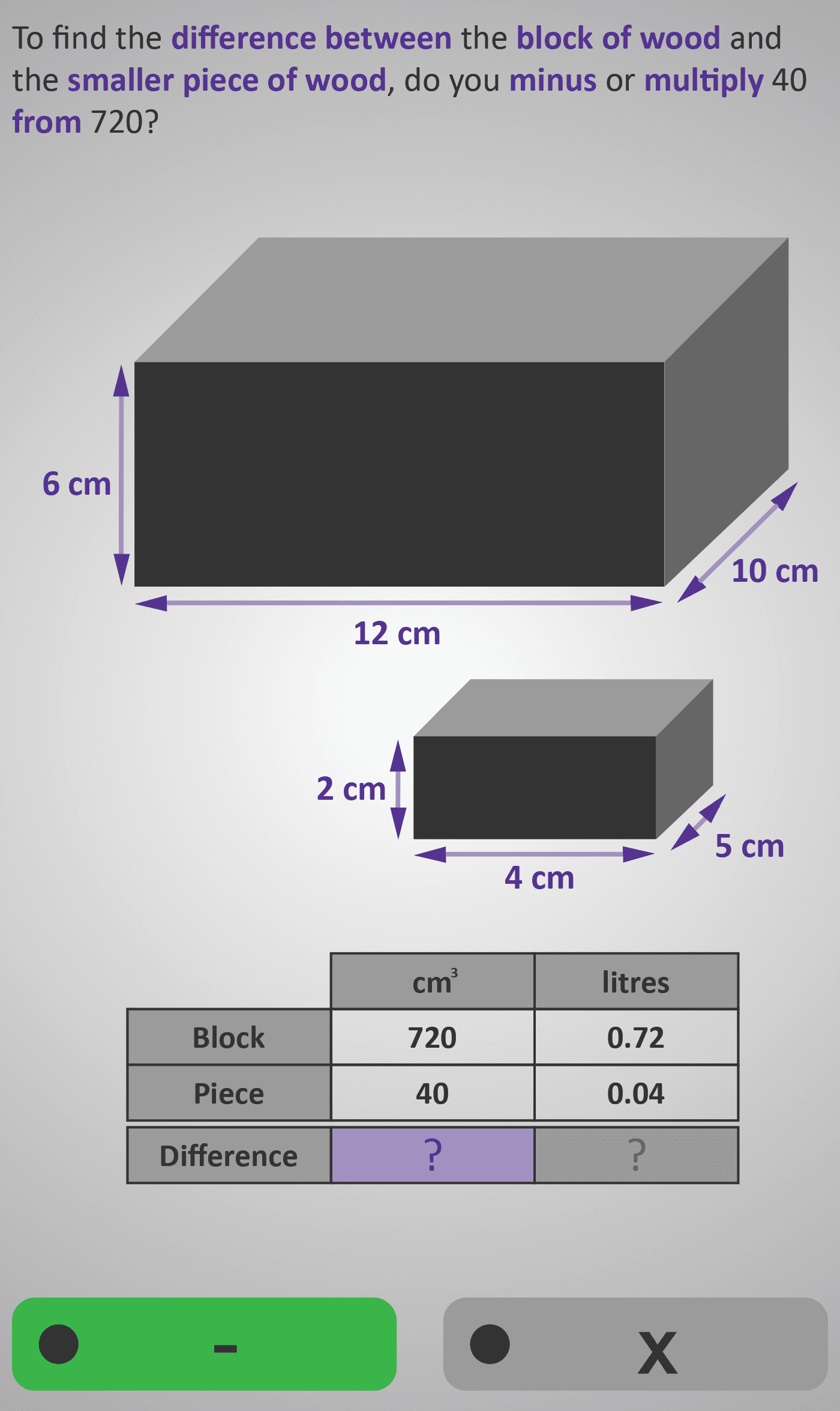 Volume (L × W × D) 3D